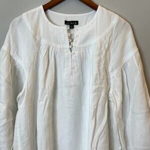 J.Crew Gathered Popover Dress Mini Linen Long Sleeve Beach Holiday CJ500 White M